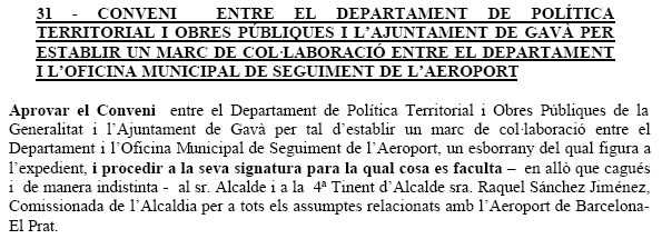 Aprovació del conveni entre l'OMSA i el Departament de Política Territorial per establir un marc de col·laboració (Junta de Govern Local de l'Ajuntament de Gavà) (18 de desembre de 2007)